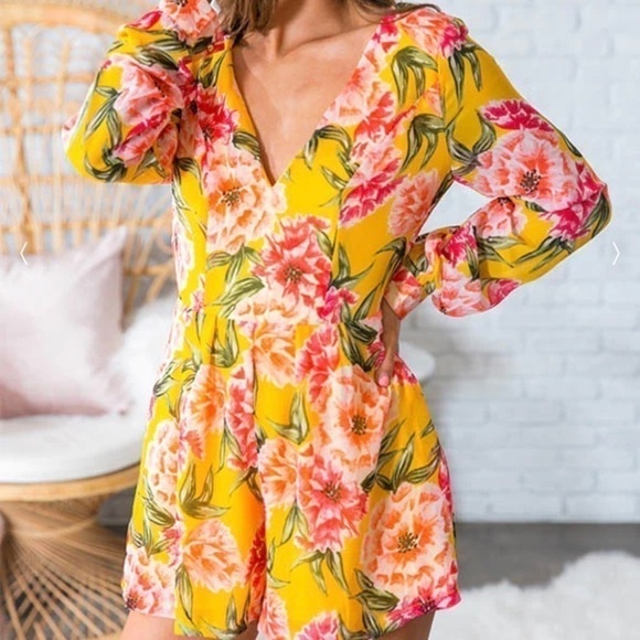 Xtaren Pants - Xtaren Yellow Floral Romper Size Large